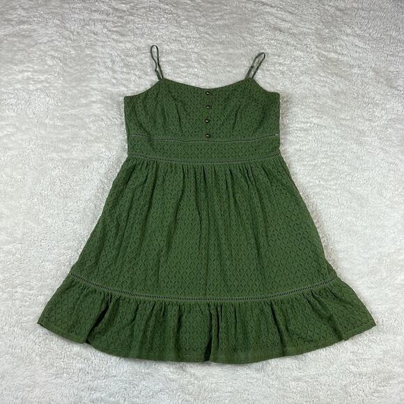 City Studio flirty gold button and green lace a line ruffle dress, size 14 - Picture 3 of 10